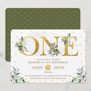 Botanische Grünpflanzen Junge 1. Geburtstag Party Einladung