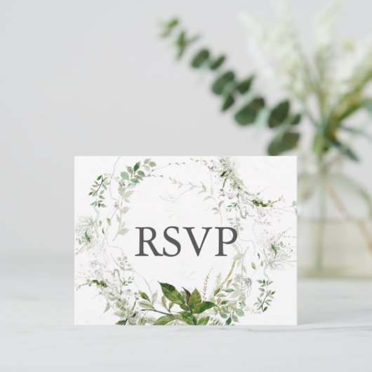 Botanische Grünpflanzen Moderne Hochzeit RSVP Einladungspostkarte (Stehend Vorderseite)
