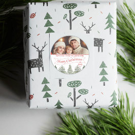 Botanische Grünpflanzen Rotes Grün Foto Frohe Weih Runder Aufkleber