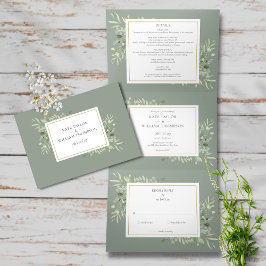 Botanische Grünpflanzen Sage Green Foto Hochzeit Dreifach Gefaltete Einladung