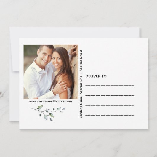 Botanische Grünpflanzen Save the Date Hochzeitskar Einladung (Rückseite)