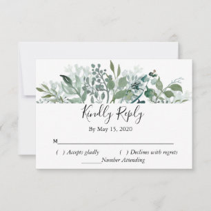 Botanische Grünpflanzen UAWG Wedding Kindly Respon RSVP Karte