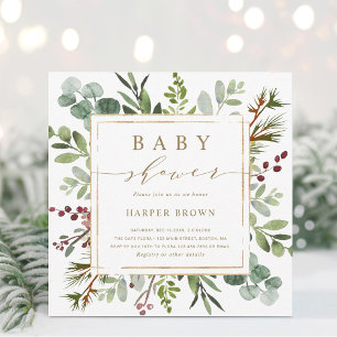 Botanische Grünpflanzen-Weihnachts-Baby-Shower-Qua Einladung