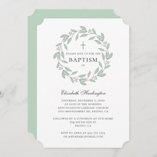 Botanische Grüntaufe. Einfaches Minzkranz Einladung (Vorne/Hinten)