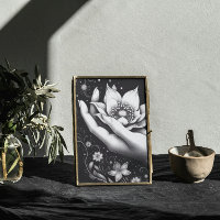 Botanische Handätzung mit fallenden Blütenblättern