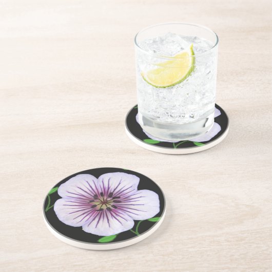 Botanische hellblaue Pelargonie-Blume auf Untersetzer (Seite)