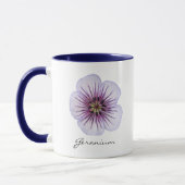 Botanische hellblaue Pelargonie-Blume mit Namen Tasse (Links)