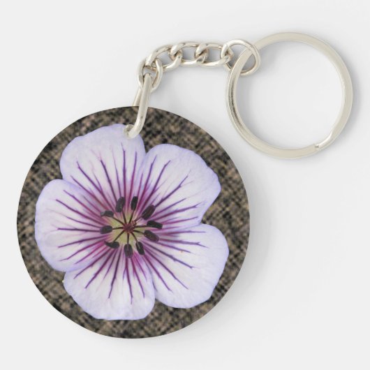 Botanische hellblaue Pelargonie-Blume Schlüsselanhänger (Rückseite)