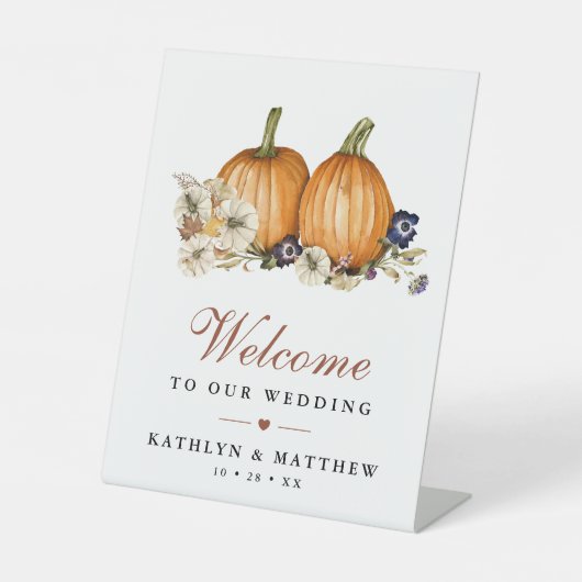 Botanische Herbstkürbis Hochzeit im Herbst Willkom Sockelschild (Vorderseite)