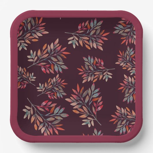 Botanische Herbstlaube Burgundy individuell anpass Pappteller (Vorderseite)