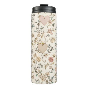 Botanische Herzen Romantisches Blumen-Valentinsmus Thermosbecher