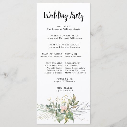 Botanische Herzenzeremonie Programm (Rückseite)