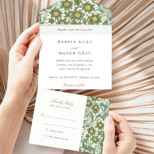 Botanische Hochzeit - Alles-in-Einem Rückantwort z All In One Einladung