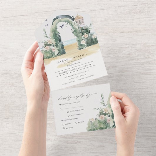 Botanische Hochzeit am Küstenstrand All In One Einladung (Abreißen)