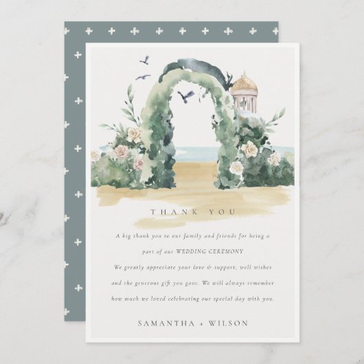 Botanische Hochzeit am Küstenstrand Dankeskarte (Vorne/Hinten)