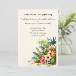 Botanische Hochzeit am tropischen Strand Einladung
