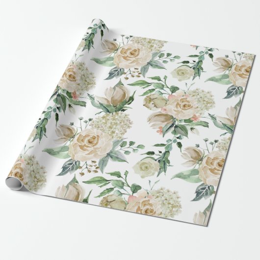 Botanische Hochzeit auf Cream Floral Geschenkpapier (Ungerollt)