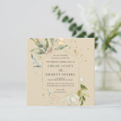 Botanische Hochzeit auf dem eleganten Gold Einladung (Stehend Vorderseite)