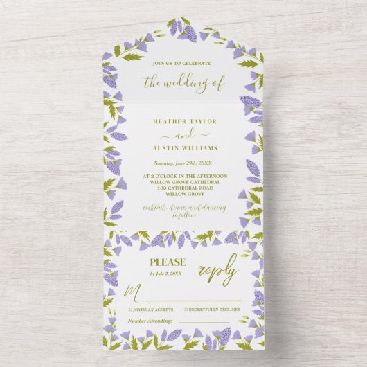 Botanische Hochzeit auf der Wiese Wildblume All In One Einladung (Innen Boden)