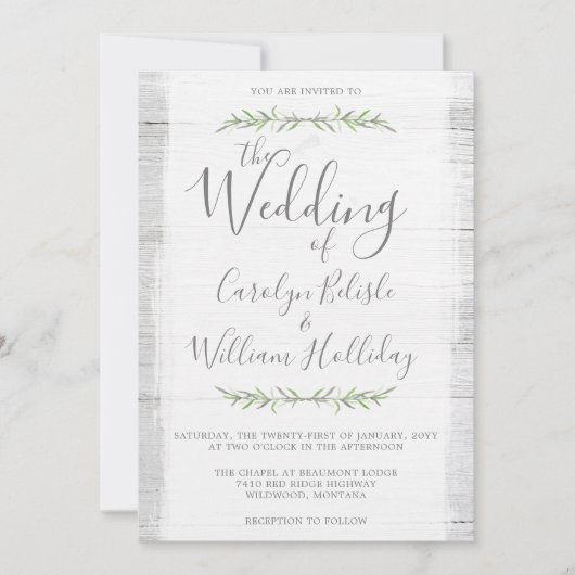 Botanische Hochzeit aus rustikalem Holz + Details  Einladung (Vorderseite)