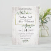 Botanische Hochzeit aus rustikalem Holz Einladung (Stehend Vorderseite)