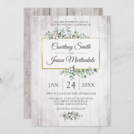 Botanische Hochzeit aus rustikalem Holz Einladung