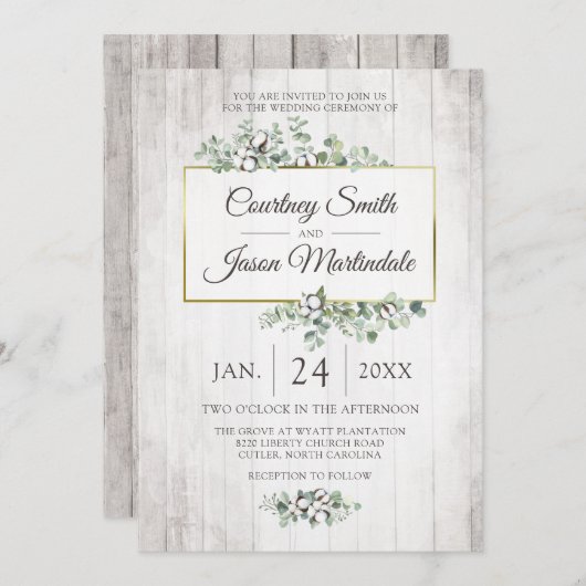 Botanische Hochzeit aus rustikalem Holz Einladung (Vorne/Hinten)