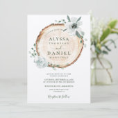 Botanische Hochzeit aus rustikalem Holz Einladung (Stehend Vorderseite)