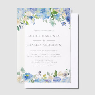 Botanische Hochzeit: Blaues Hydrangea Pergament Einladungen