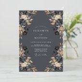 Botanische Hochzeit Charcoal Rose Einladung (Stehend Vorderseite)
