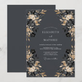 Botanische Hochzeit Charcoal Rose Einladung (Vorne/Hinten)