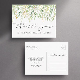 Botanische Hochzeit Danke mit grünem Laub Postkarte