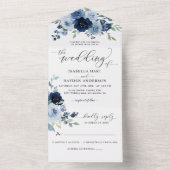 Botanische Hochzeit der Blauen Navy mit Schiefer All In One Einladung (Innen Boden)