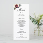 Botanische Hochzeit der Burgundy Navy Menükarte (Stehend Vorderseite)