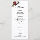 Botanische Hochzeit der Burgundy Navy Menükarte (Vorderseite)