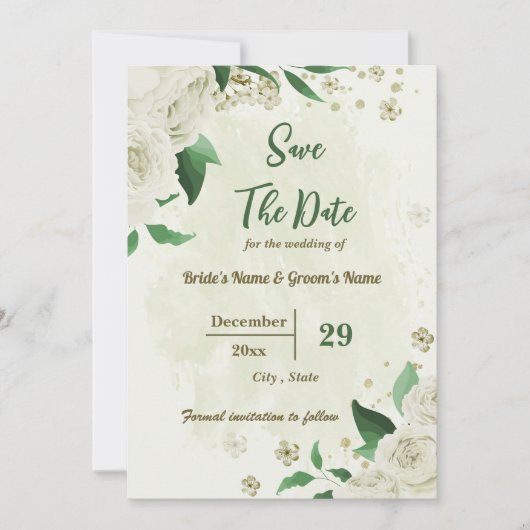 Botanische Hochzeit der Elfenbeinweißen Blume Save The Date (Vorderseite)