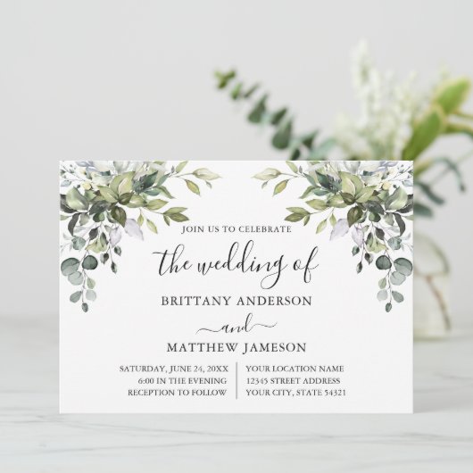 Botanische Hochzeit der Kalligraphie Einladung (Stehend Vorderseite)