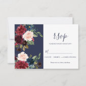 Botanische Hochzeit der Marine Burgundy Modern Sim RSVP Karte (Vorderseite)