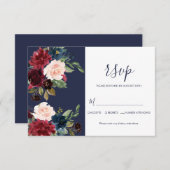 Botanische Hochzeit der Marine Burgundy Modern Sim RSVP Karte (Vorne/Hinten)