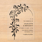 Botanische Hochzeit der modernen Black Bird Acryleinladungen (Vorderseite)