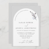 Botanische Hochzeit der modernen grauen Bögen Einladung (Vorne/Hinten)