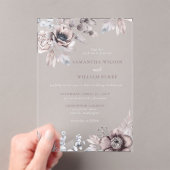 Botanische Hochzeit der Rustikalen Marine Mauve Acryleinladungen (Insitu (Handheld))