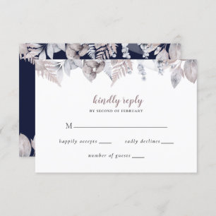 Botanische Hochzeit der Rustikalen Marine Mauve RSVP Karte