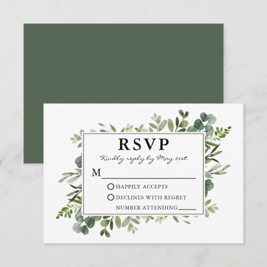 Botanische Hochzeit der Watercolor RSVP Karte (Vorne/Hinten)