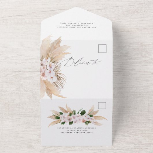 Botanische Hochzeit des Bohemian Pampas All In One Einladung (Außenbereich)