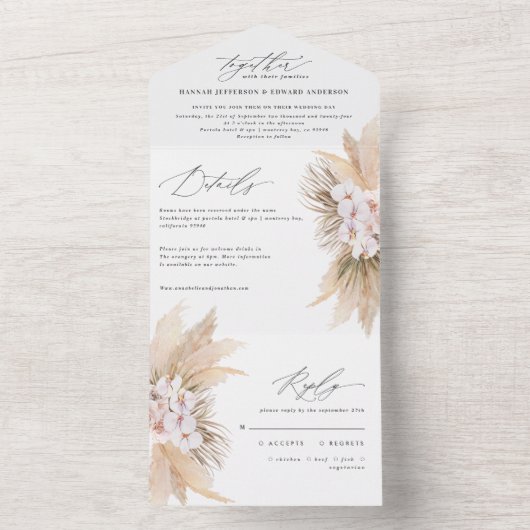 Botanische Hochzeit des Bohemian Pampas All In One Einladung (Innen Boden)