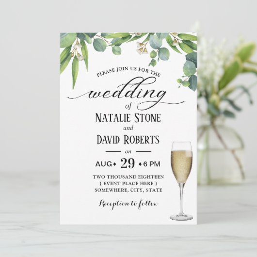 Botanische Hochzeit des eleganten Foliage Champagn Einladung (Stehend Vorderseite)