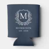 Botanische Hochzeit des Navy Blue Monogram Wappen Dosenkühler (Rückseite)