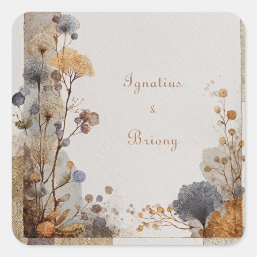 Botanische Hochzeit des Vintagen Volkes Quadratischer Aufkleber (Vorderseite)