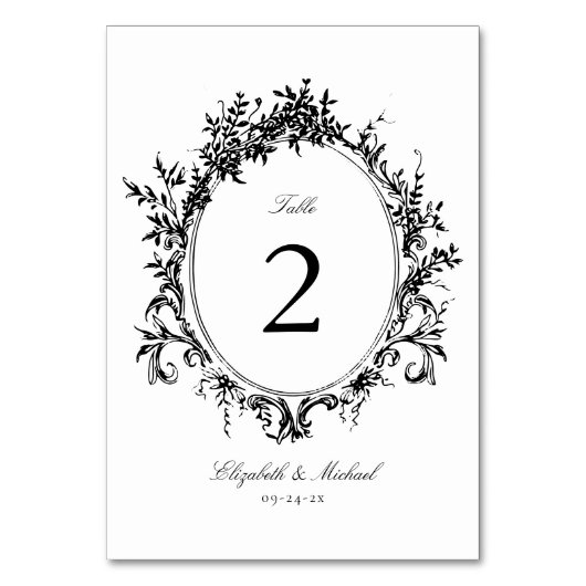 Botanische Hochzeit des Vintagen Wappen Tischnummer (Vorderseite)